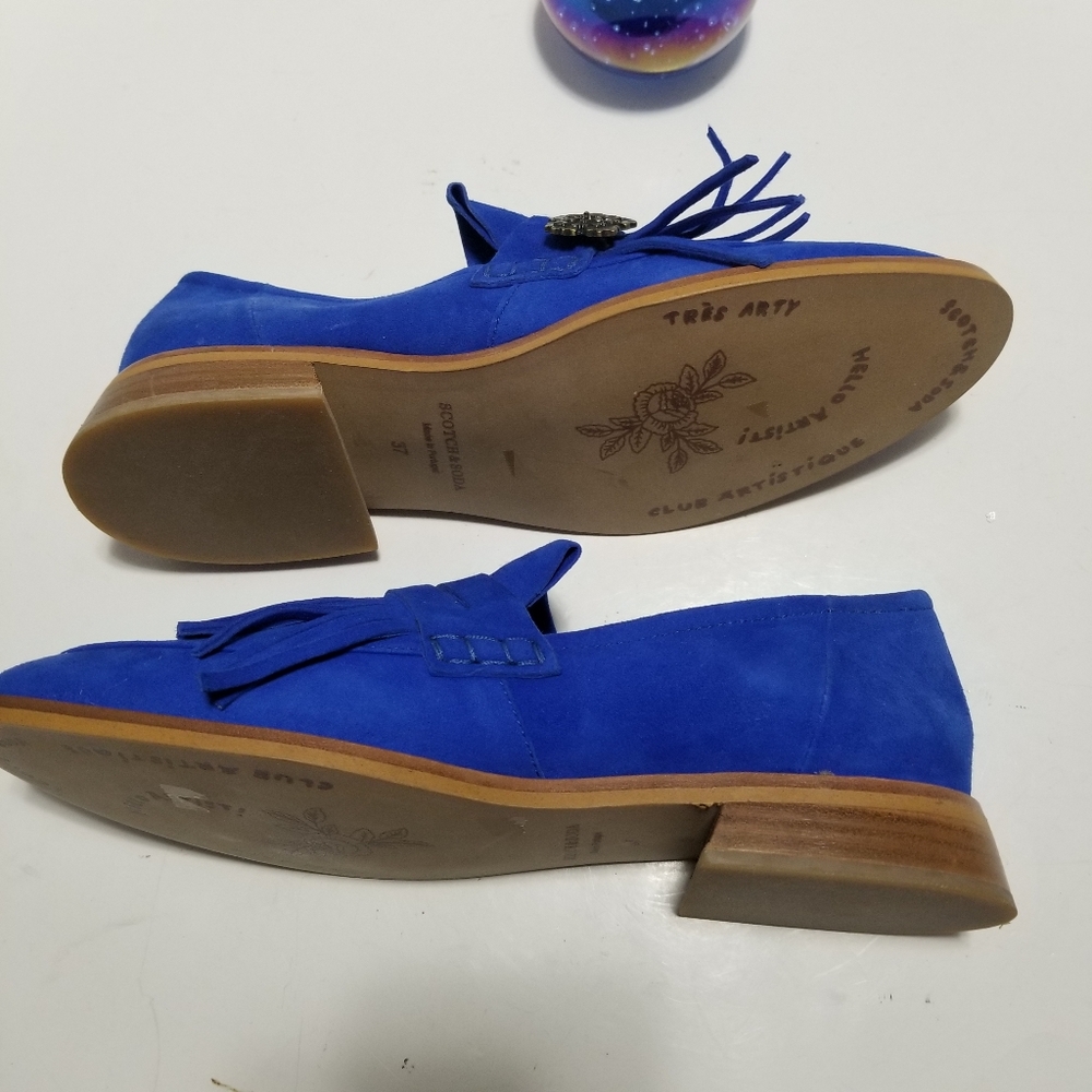 🆕️ Scotch & Soda LOEL Fringe Blue Suede Loafers Flats Leafs Shoes EU 37 - Picture 5 of 13
